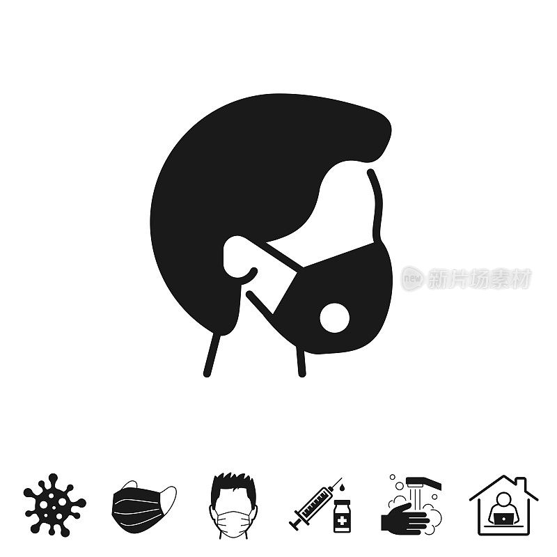 Person with medical face mask. Icon for design on white background